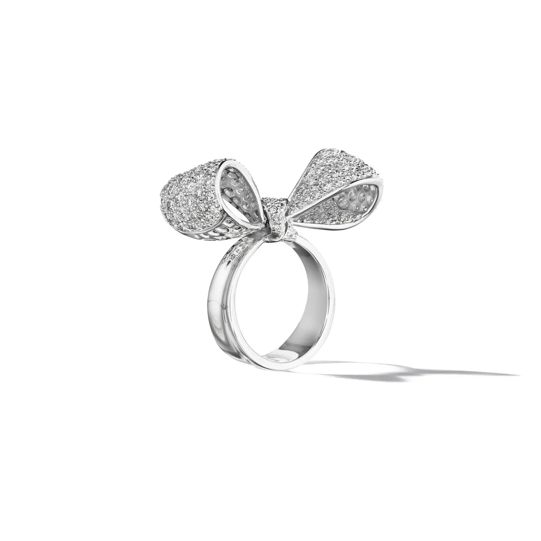 Mimi So Pave Diamond Bow Ring in 18k White Gold
