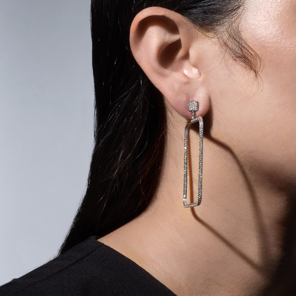 Piece Square Diamond Drop Earrings - Medium