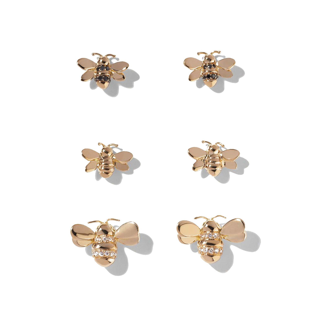 Wonderland Bumble Bee Black Diamond Stud Earrings - Small - Mimi So