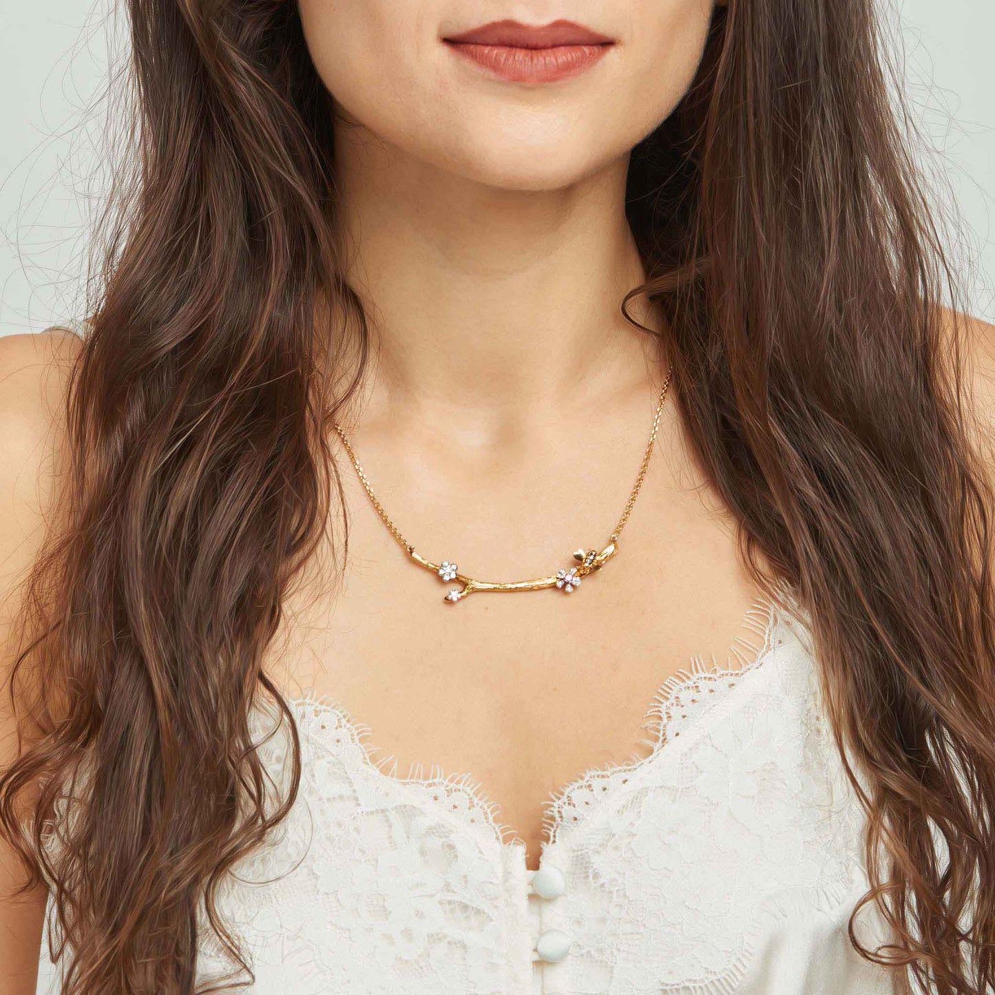 Wonderland Bee & Orchid Twig Necklace