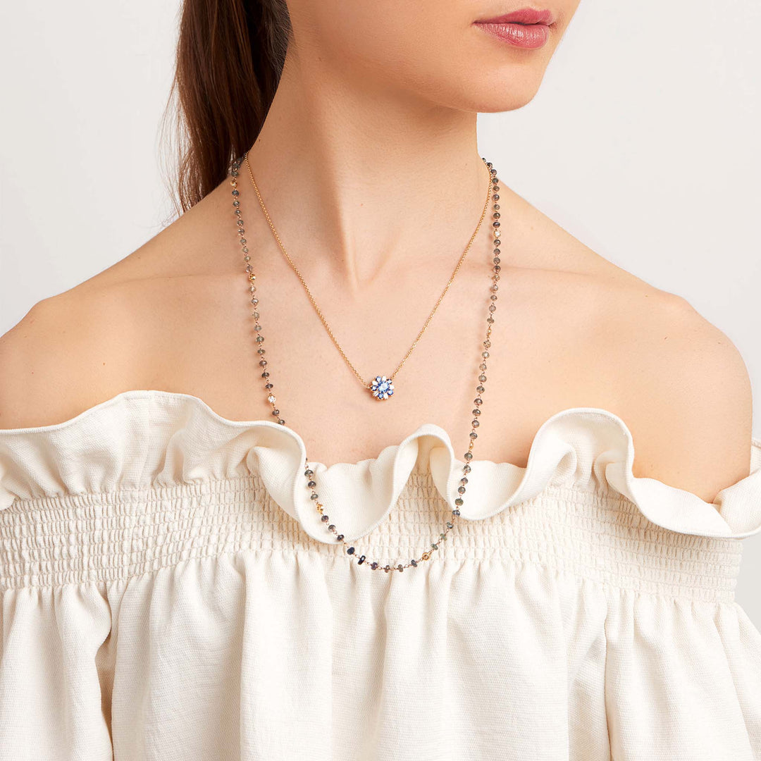 Mimi So Ombre Sapphire & Diamond Bead Necklace On-body