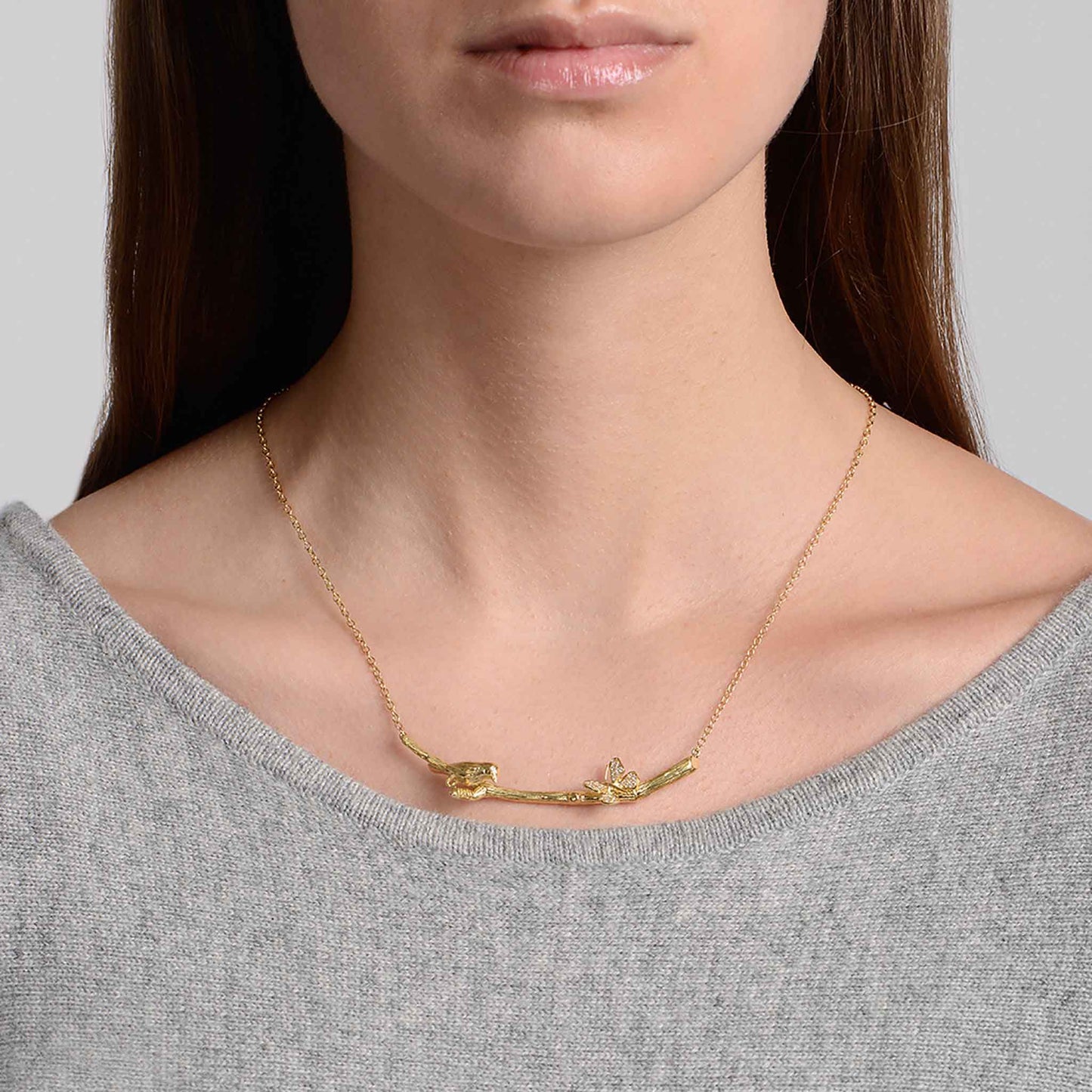 Wonderland Lovebird & Butterfly Twig Necklace