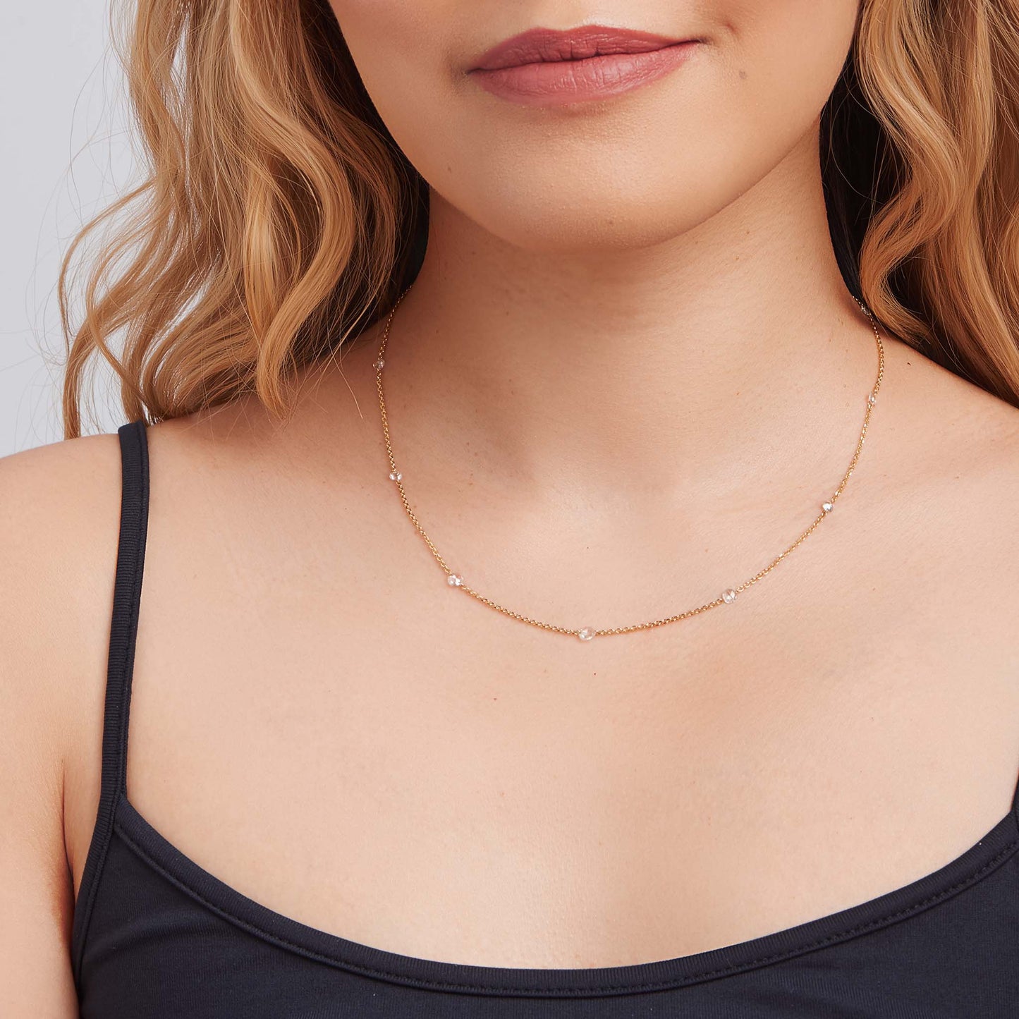 Mimi So Rosette Rose Cut Diamond 9-Station Necklace On-body