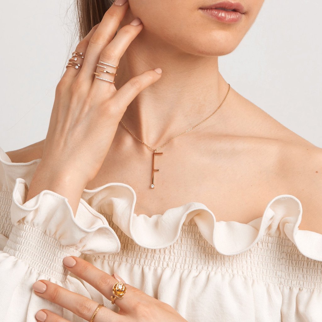 Type Letter F Diamond Pendant