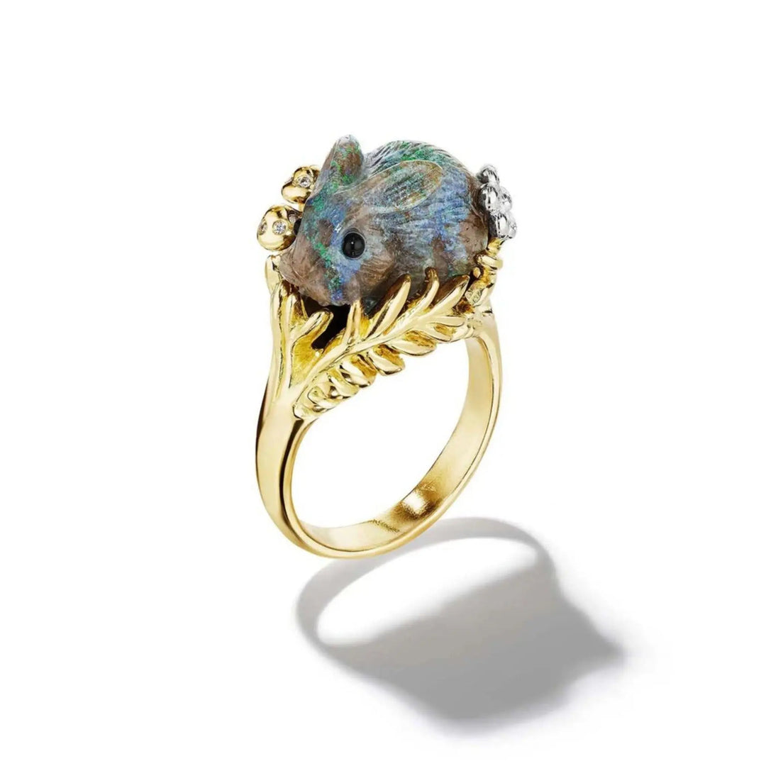One of a Kind Wonderland Andamooka Opal Bunny Ring Mimi So