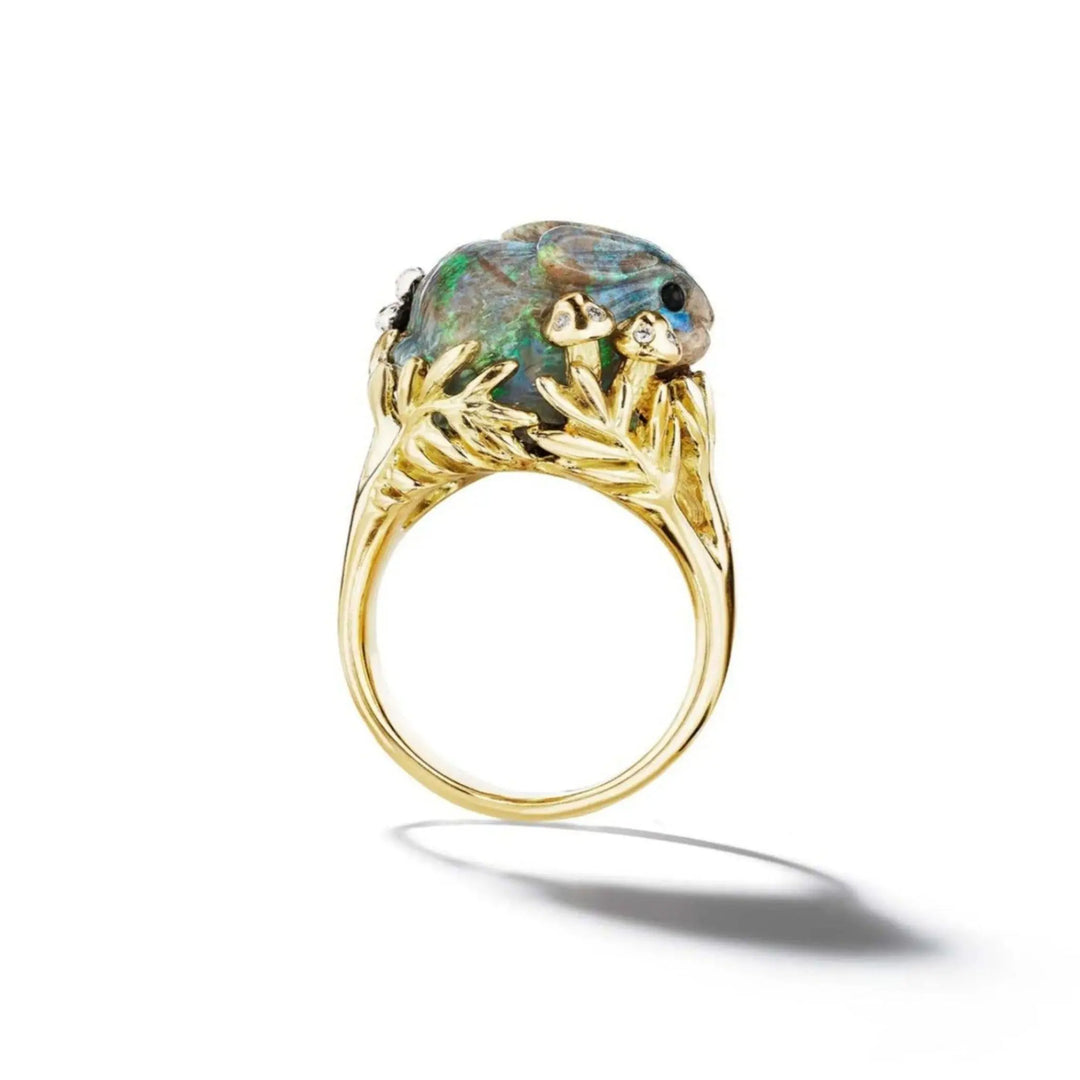 Mimi So Wonderland Collection Andamooka Opal Bunny Ring by Mimi So 18k Yellow Gold