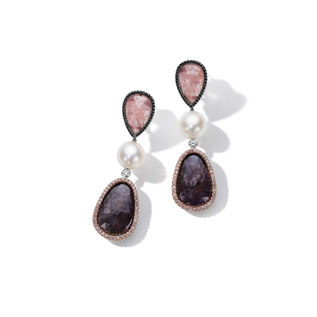 Pearl Diamond & Sapphire Slice 3-Drop Earring Mimi So