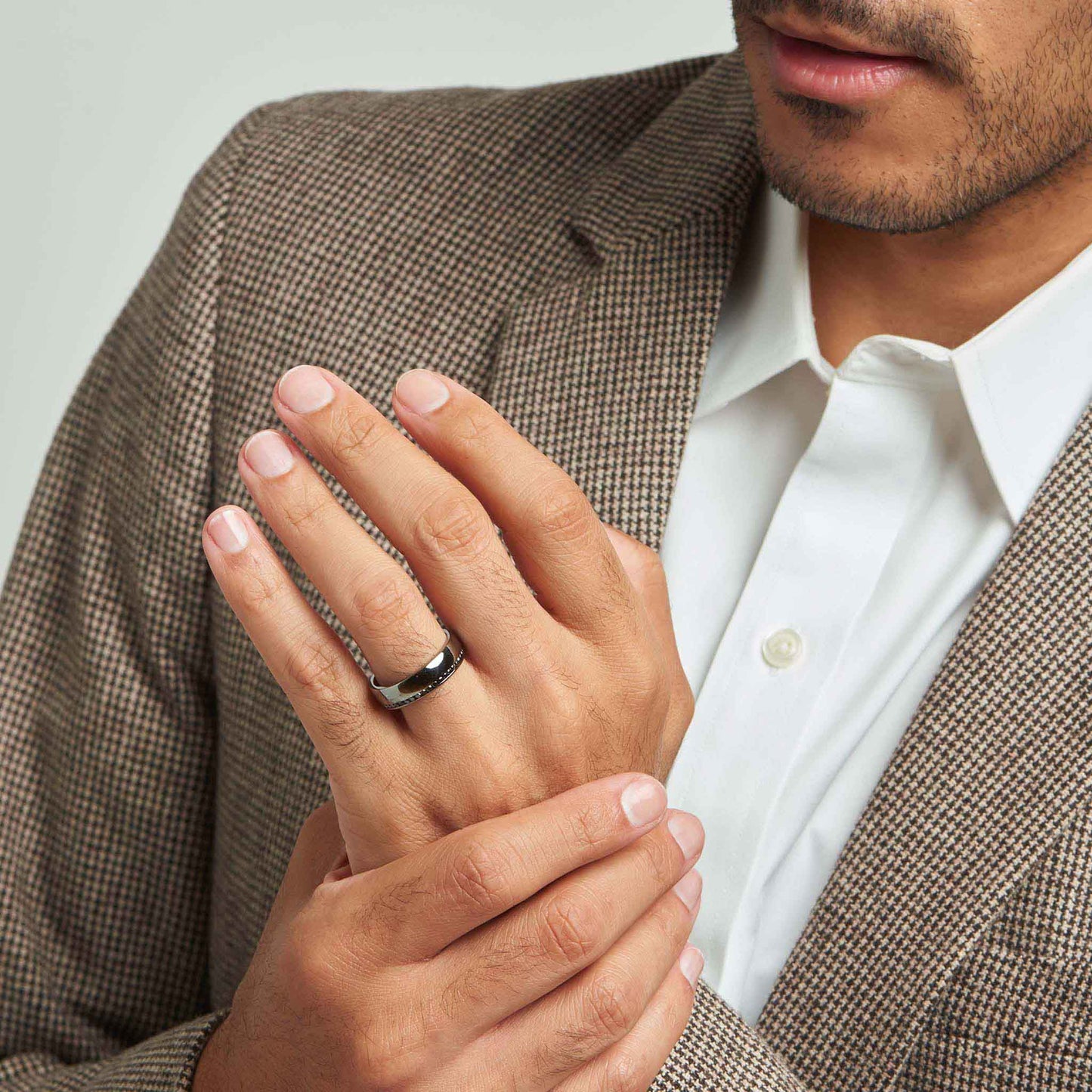 Mimi So Men's Delancey Black Diamond Eternity Band On-Body
