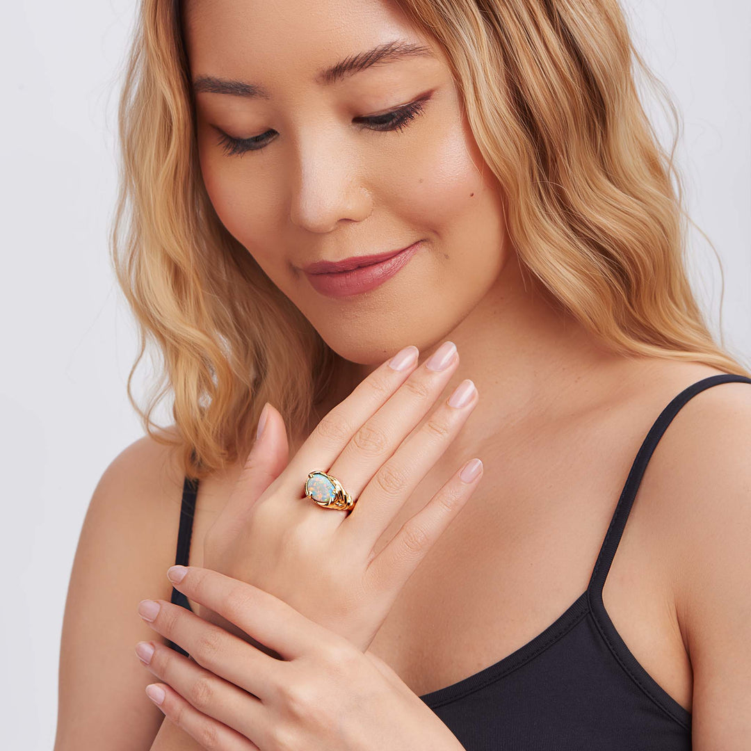 ZoZo Australian Black Opal Ring On-body