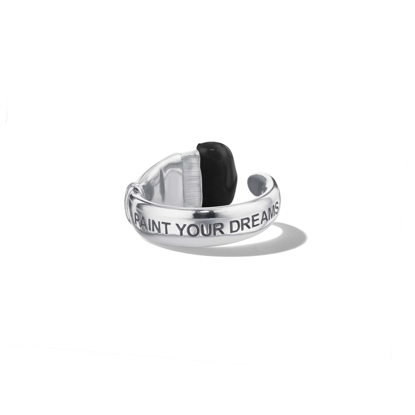 Mimi So Large Parsons Black Enamel Ring in 18k White Gold