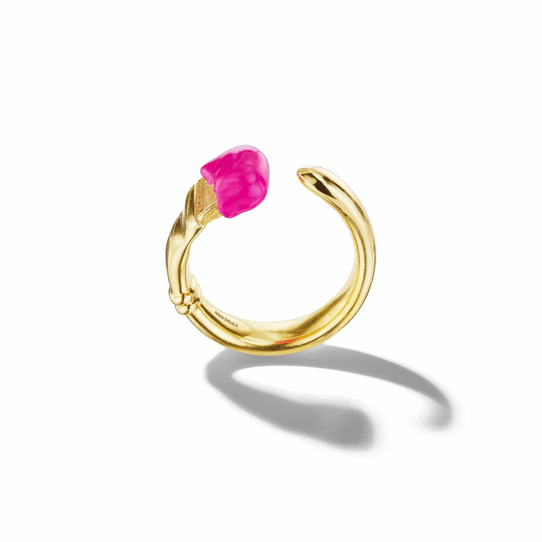 Parsons Brush Ring Large Pink Enamel 18k Yellow Gold