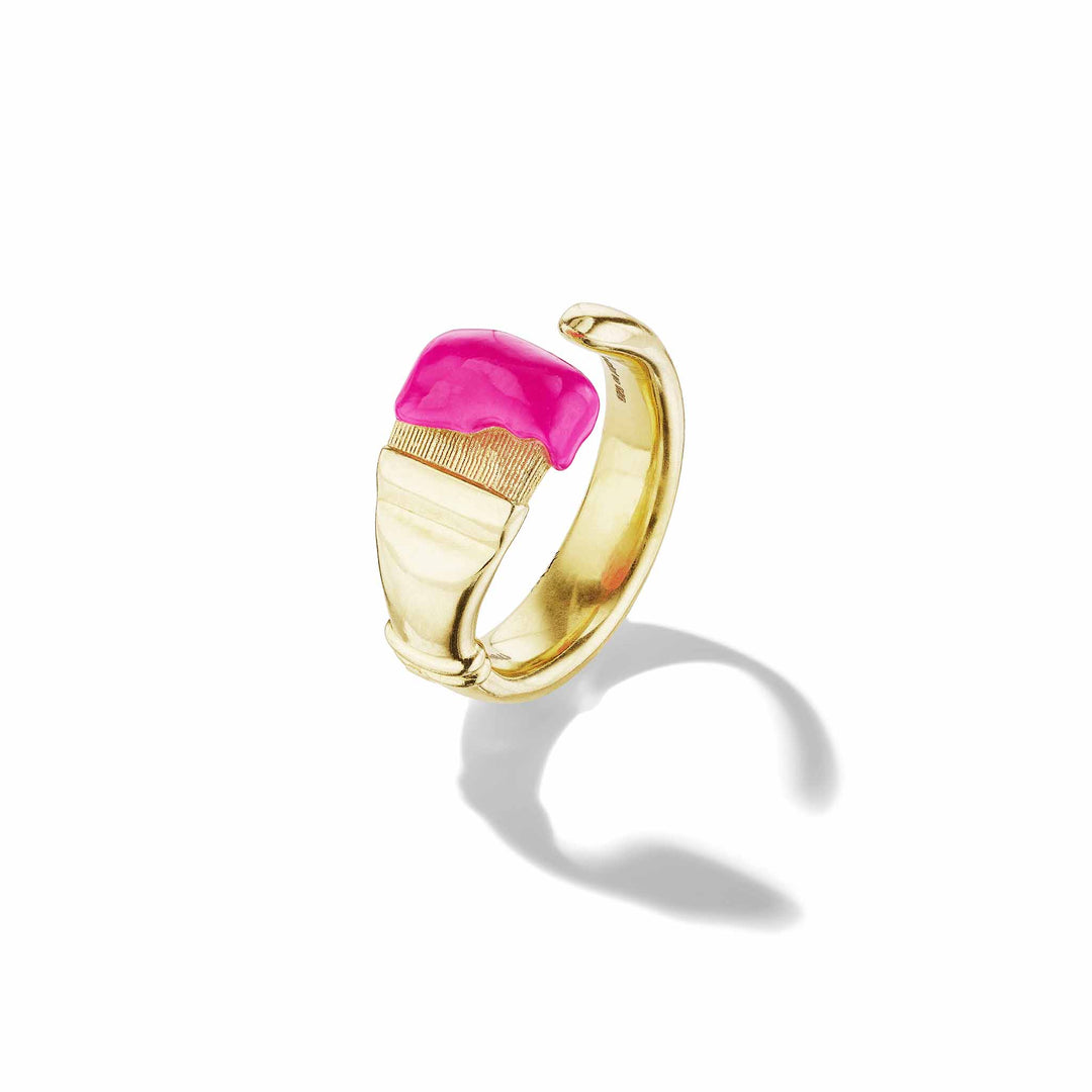 Parsons Brush Ring Large Pink Enamel 18k Yellow Gold