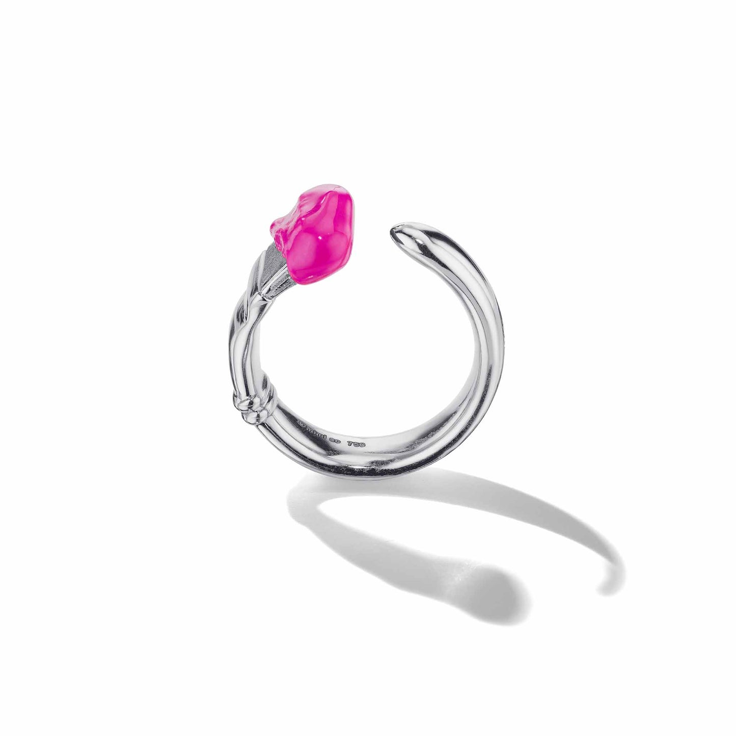 Parsons Brush Ring Large Pink Enamel 18k White Gold