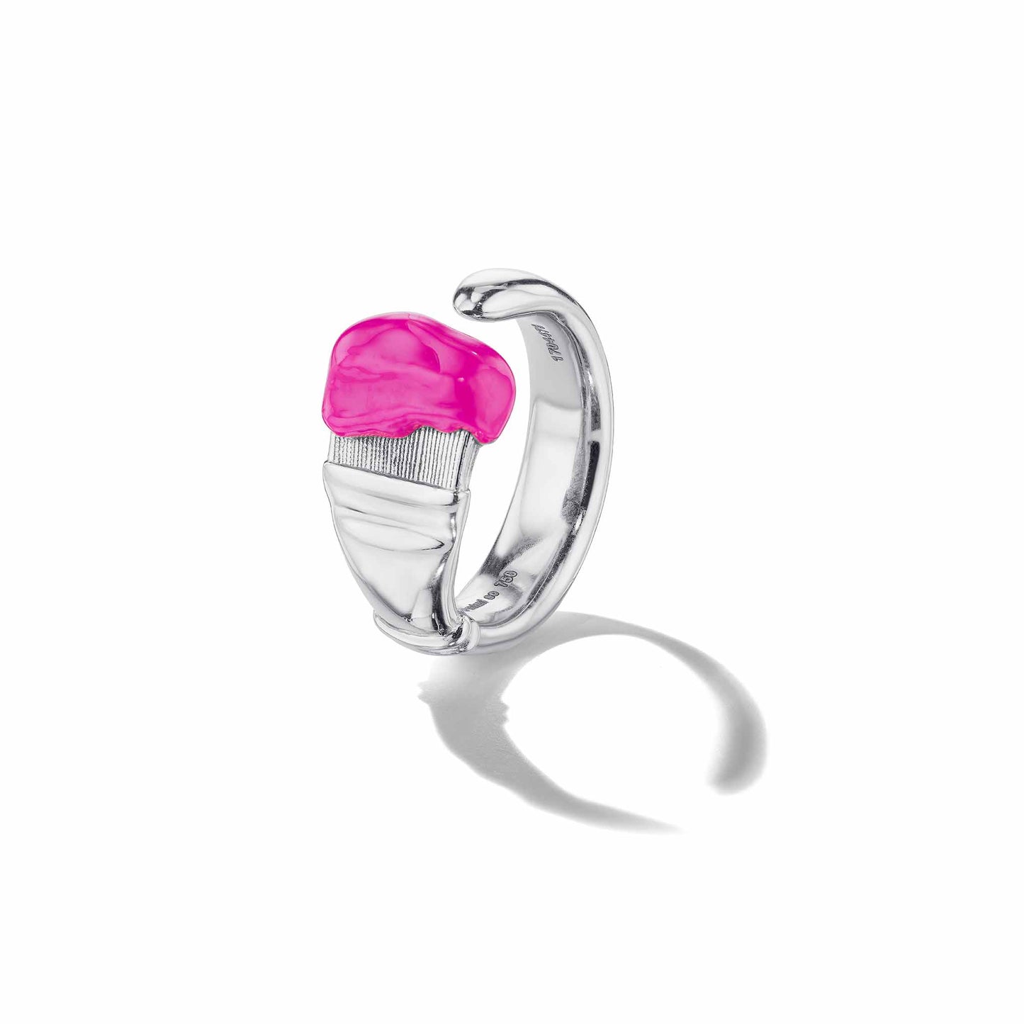 Parsons Brush Ring Large Pink Enamel 18k White Gold