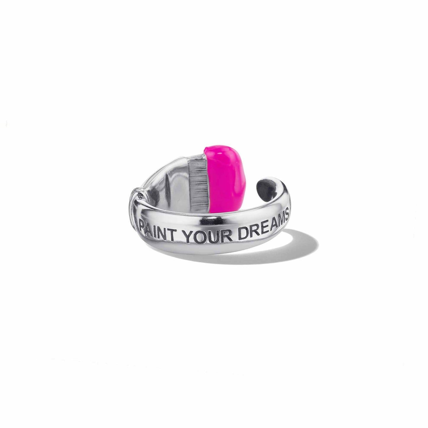 Parsons Brush Ring Large Pink Enamel 18k White Gold