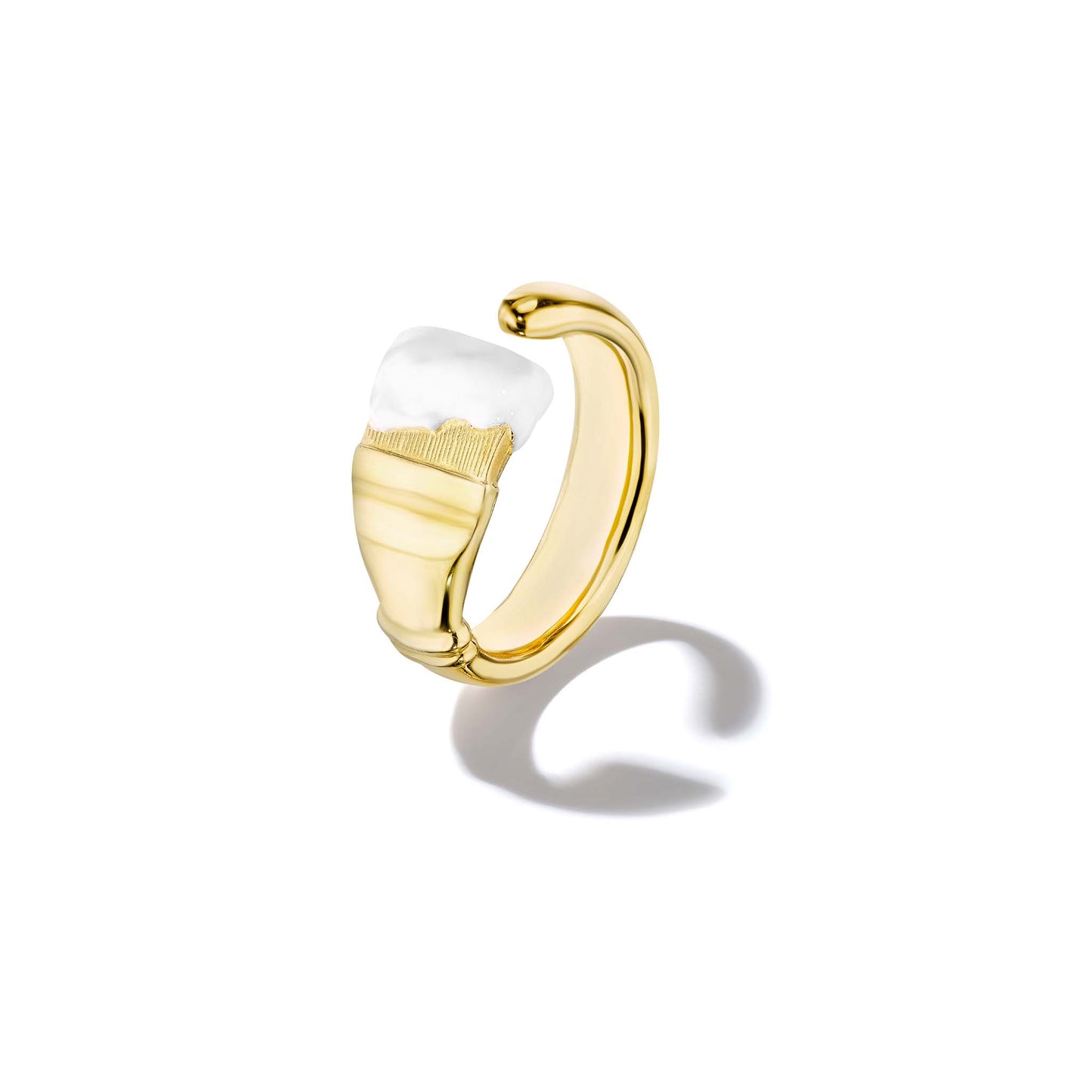 Parsons Brush Ring Large White Enamel 18k Yellow Gold