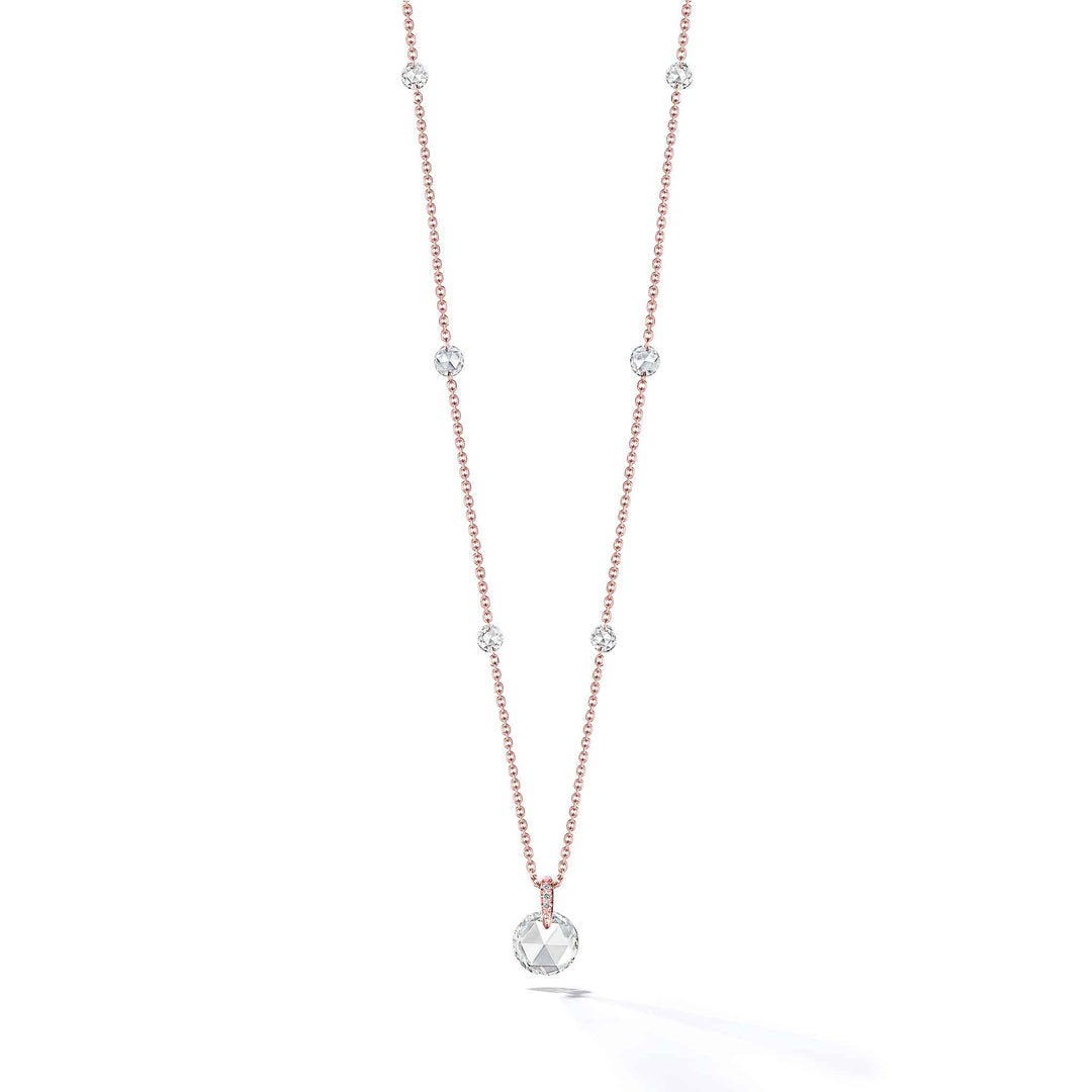 Rosette Rose Cut Diamond Necklace with a large drop center and Mimi So