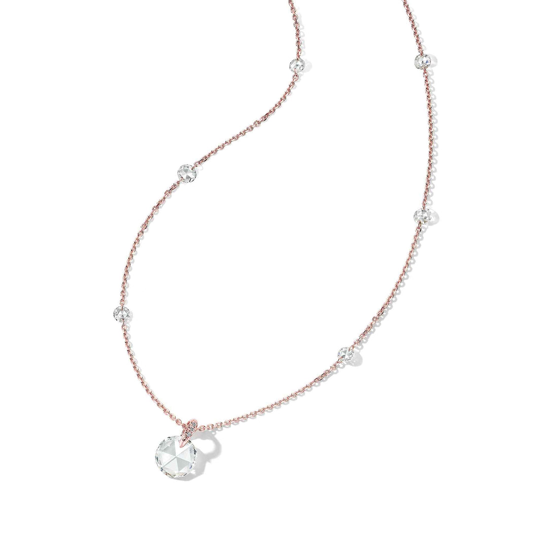 Rosette Rose Cut Diamond Necklace with a large drop center and Mimi So