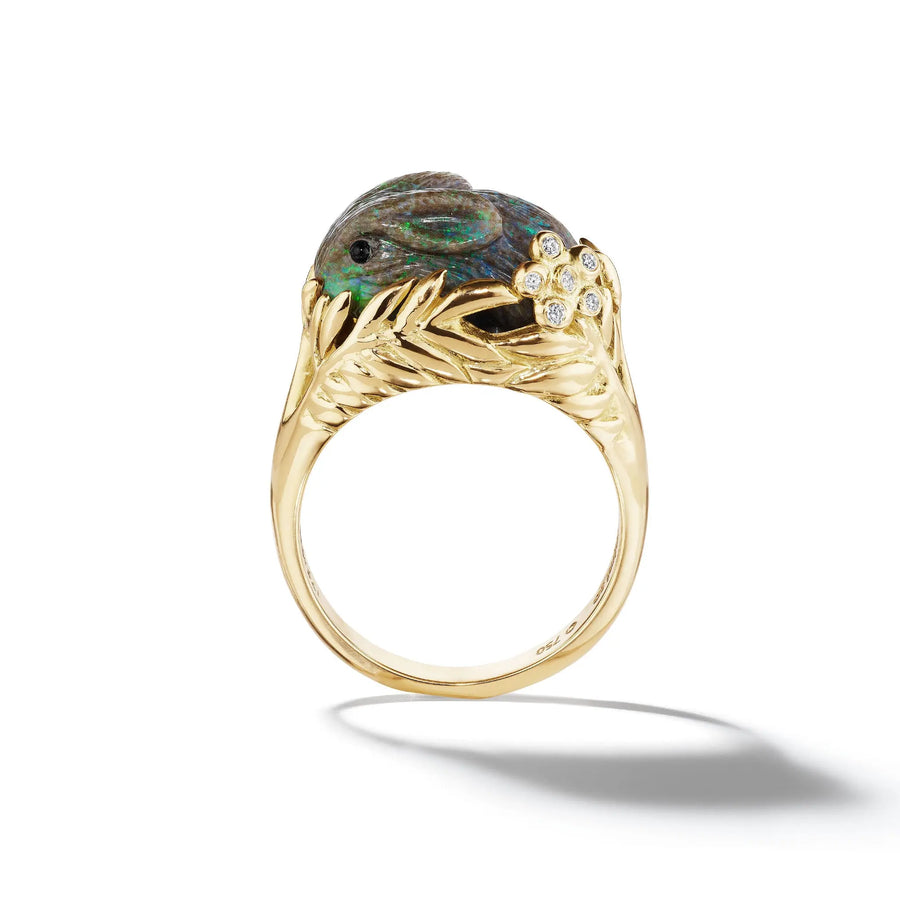 Wonderland Andamooka Forest Opal Bunny Ring Mimi So