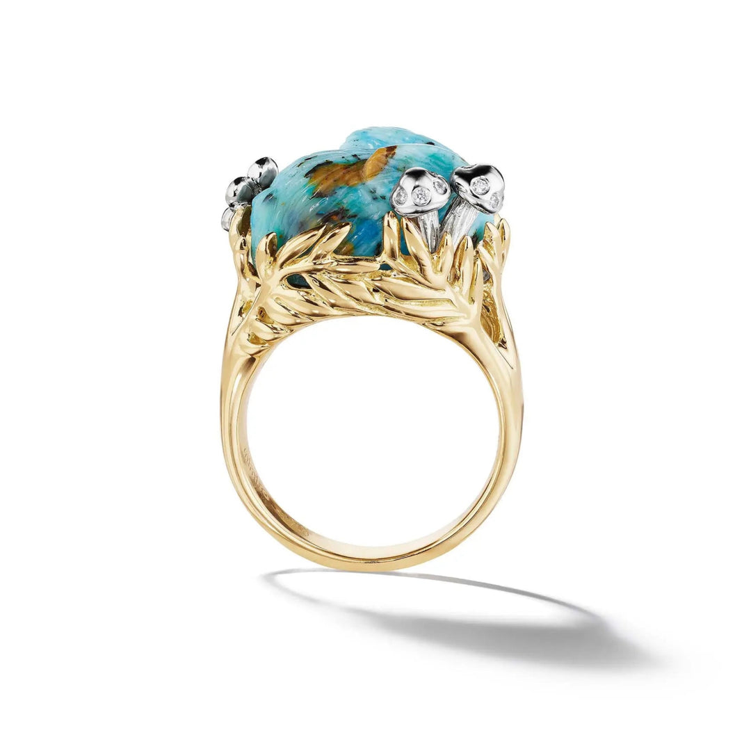 Mimi So Wonderland Blue Speckled Opal Bunny Ring 18k Yellow/White Gold