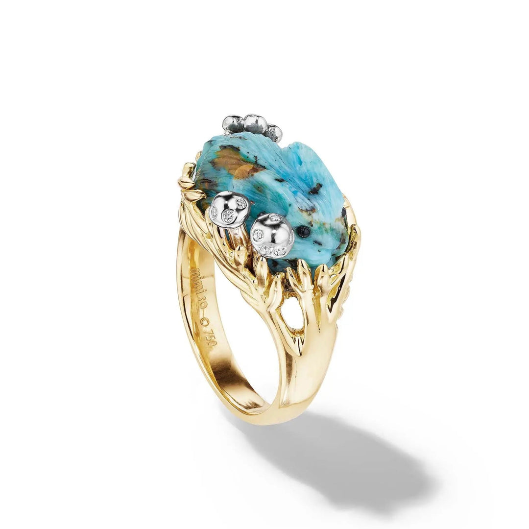 Mimi So Wonderland Blue Speckled Opal Bunny Ring 18k Yellow White Gold
