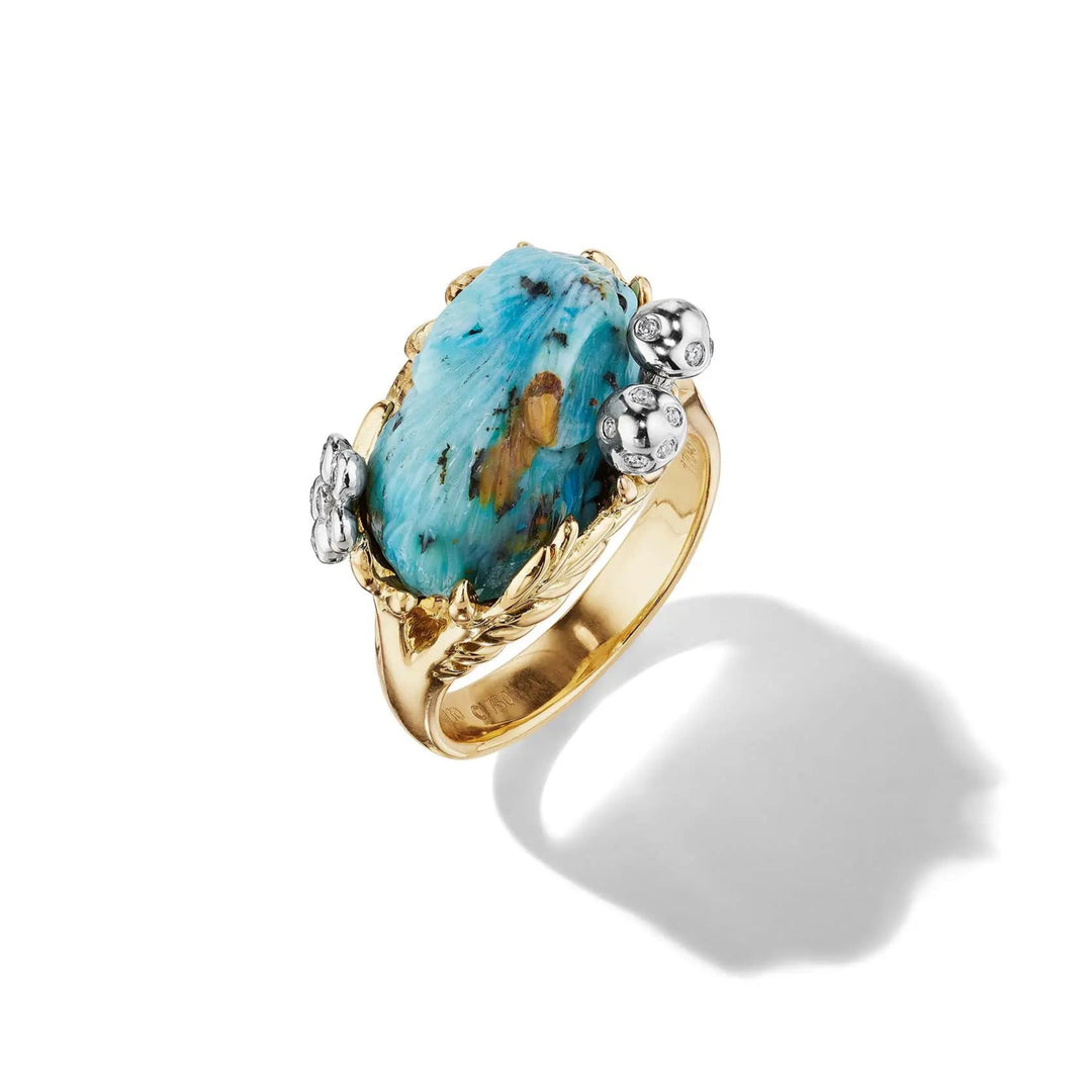 Mimi So Wonderland Blue Speckled Opal Bunny Ring 18k Yellow/White Gold