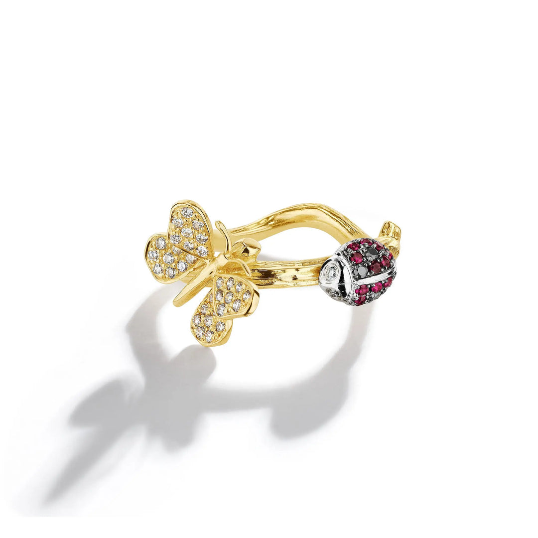 Wonderland Butterfly Ladybug Twig Ring Mimi So