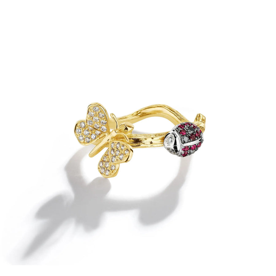 Wonderland Butterfly Ladybug Twig Ring Mimi So