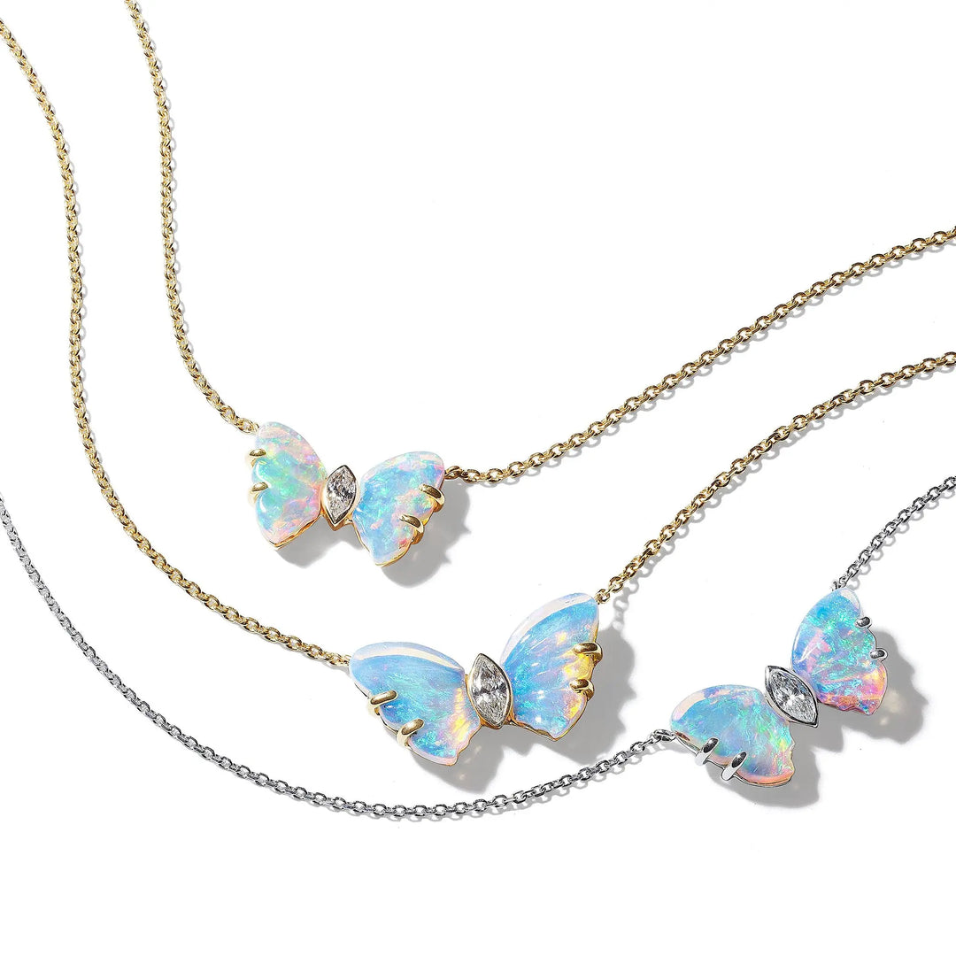 Wonderland Butterfly Opal Diamond Pendant Necklace Mimi So