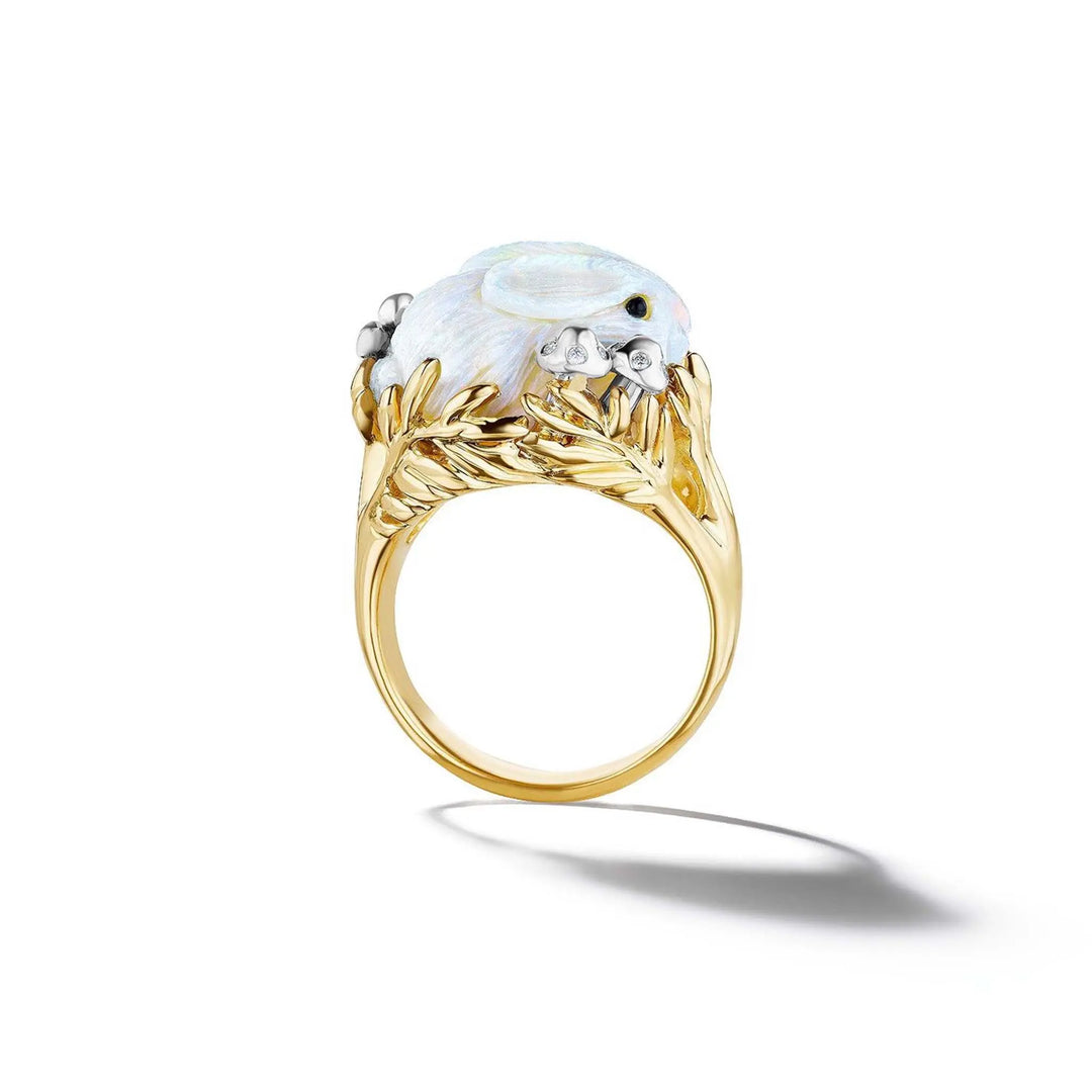 Wonderland White Opal Bunny Ring Mimi So