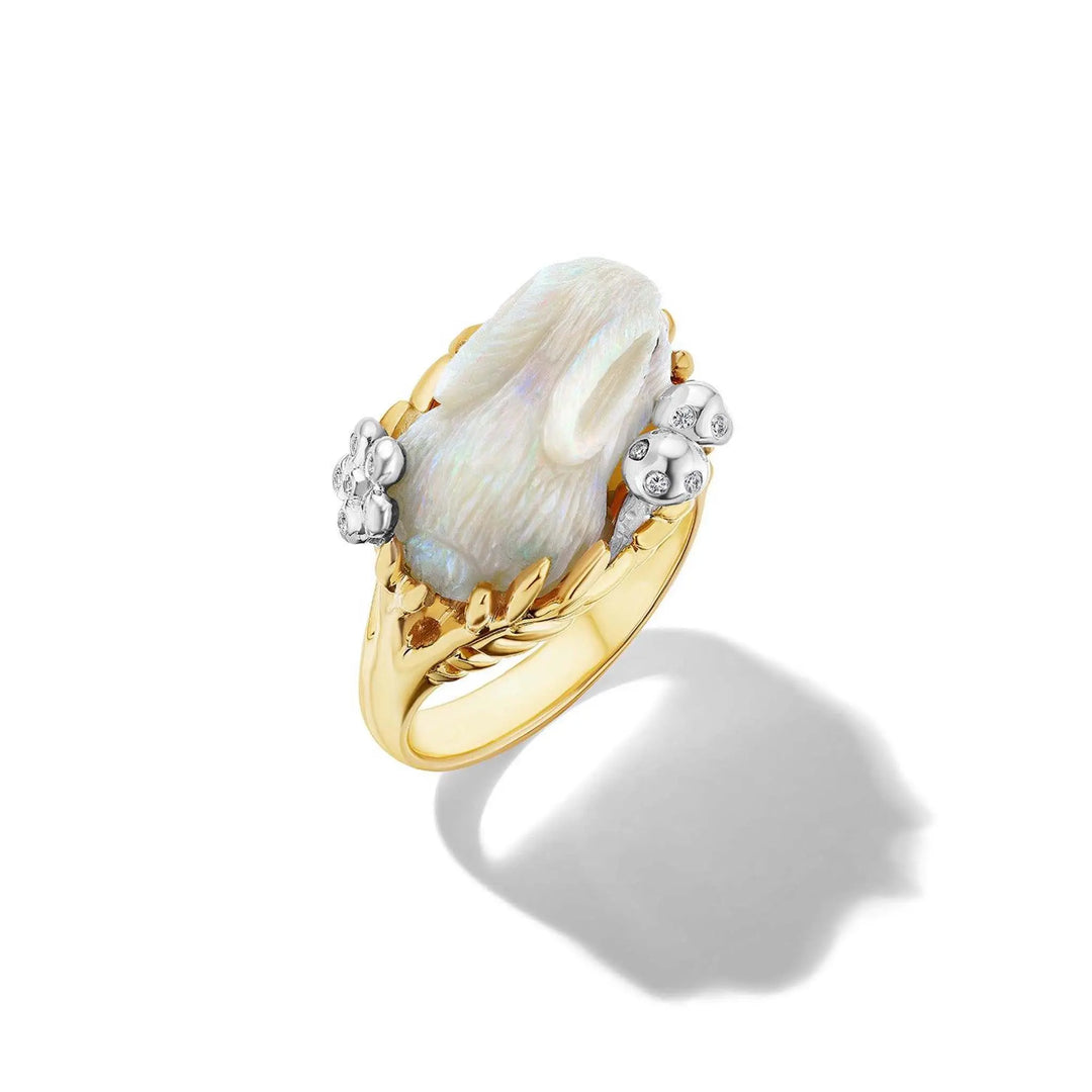 Wonderland White Opal Bunny Ring Mimi So