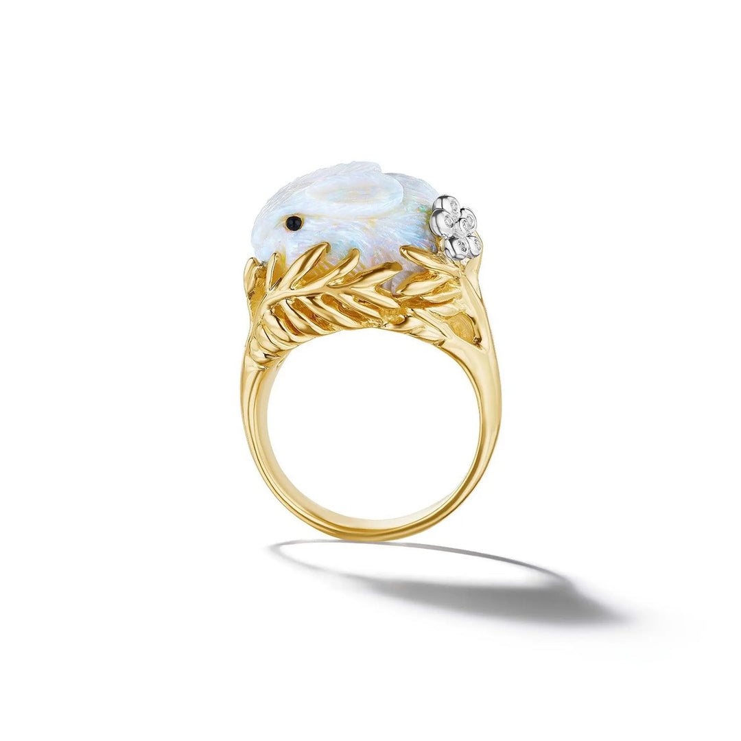 Wonderland White Opal Bunny Ring Mimi So
