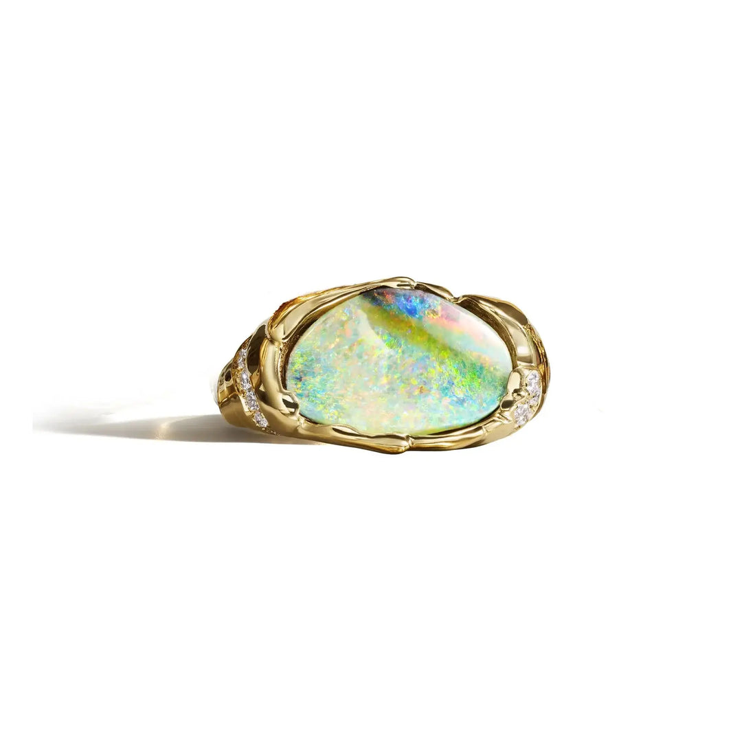 mimi so zozo green blue boulder opal ring 18k yellow gold with diamonds