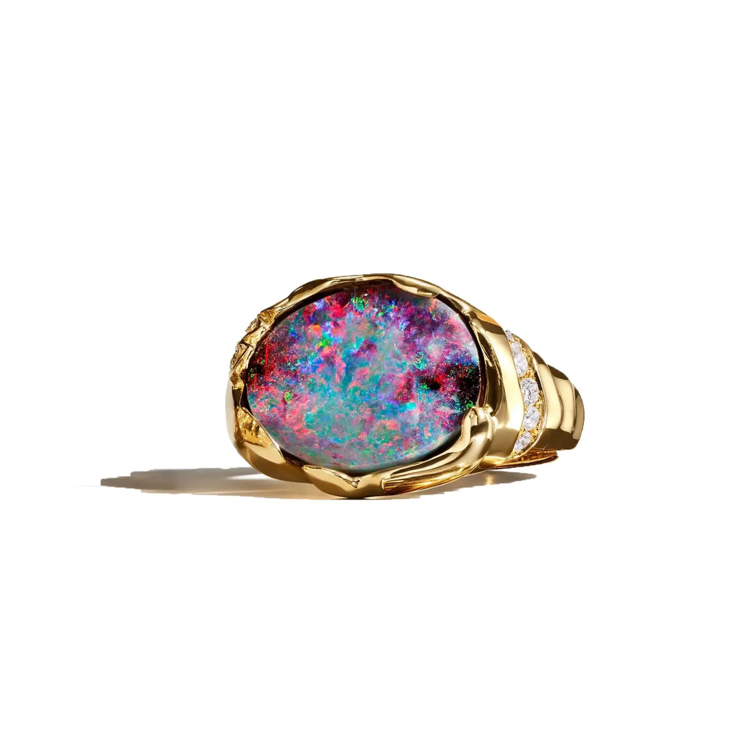 Zozo Multicolor Boulder Opal Diamond Ring 18k yellow gold by mimi so