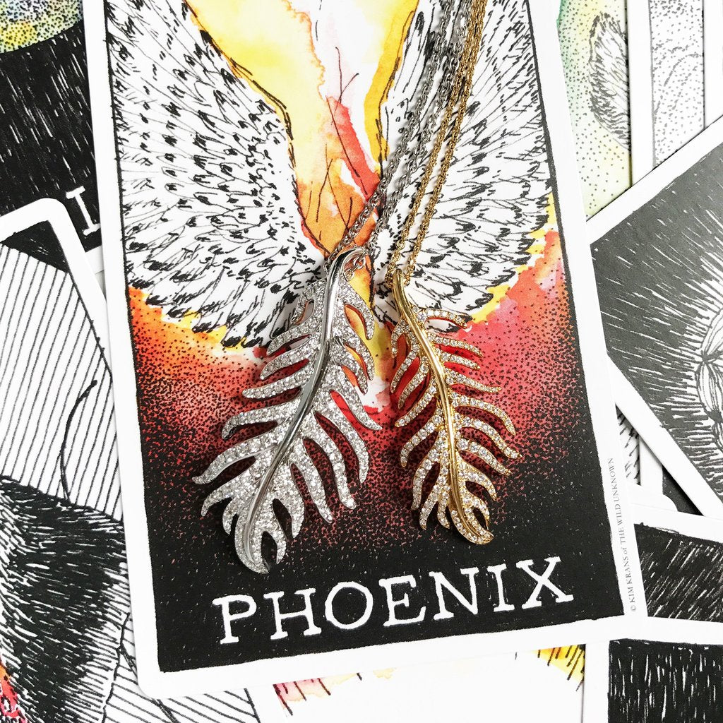 Phoenix Feather Diamond Earrings - Large