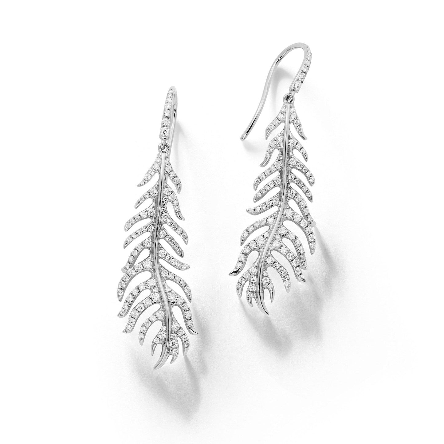 Phoenix Feather Diamond Earrings_18k White Gold