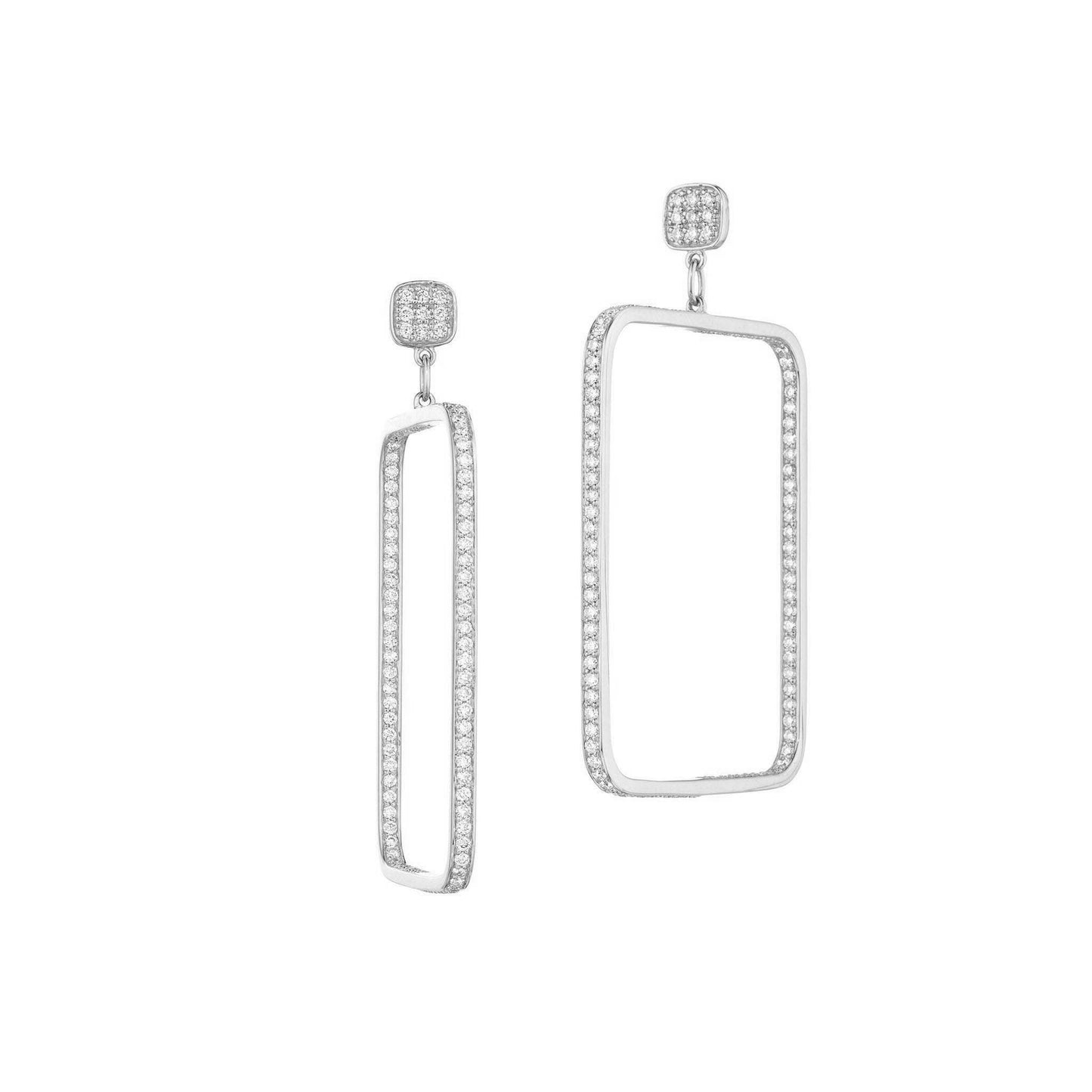 Piece Square Diamond Drop Earrings_18k White Gold