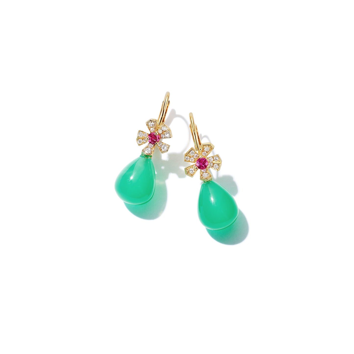 Wonderland Teardrop Chrysoprase Earrings_18k Yellow Gold
