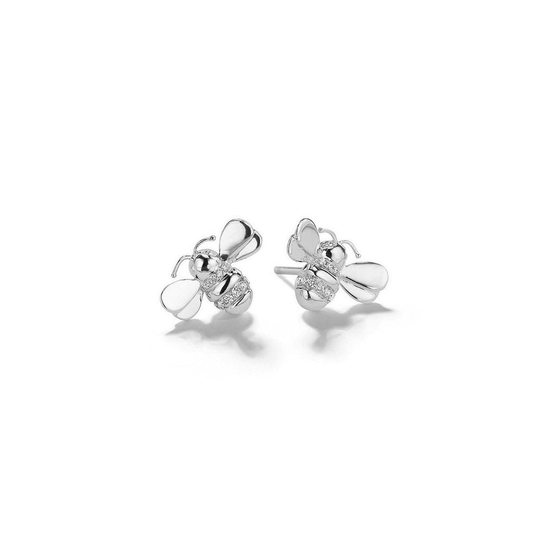 Wonderland Bumble Bee Stud Earrings_18k White Gold