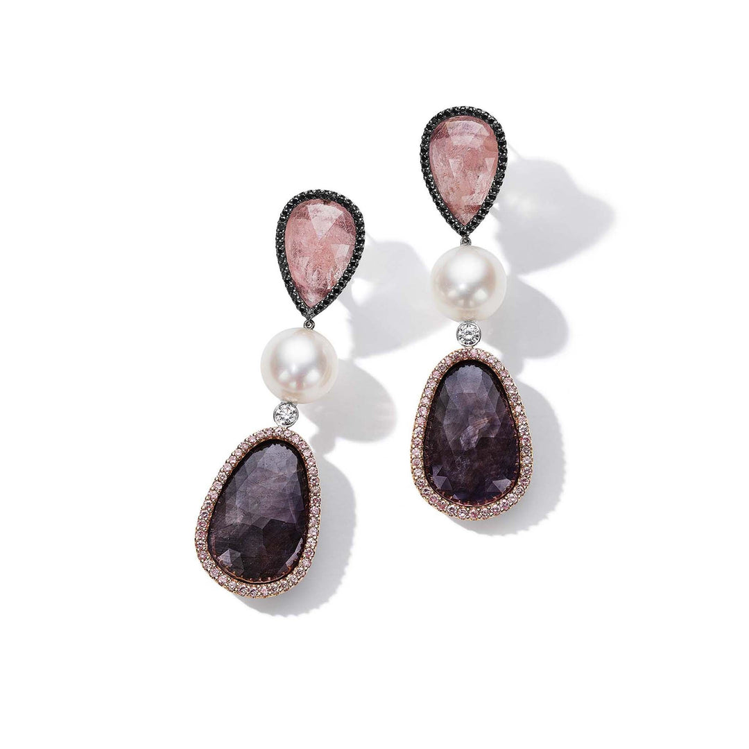 Mimi So Pearl Diamond & Sapphire Slice 3-Drop Earring_18k Black/Rose/White Gold