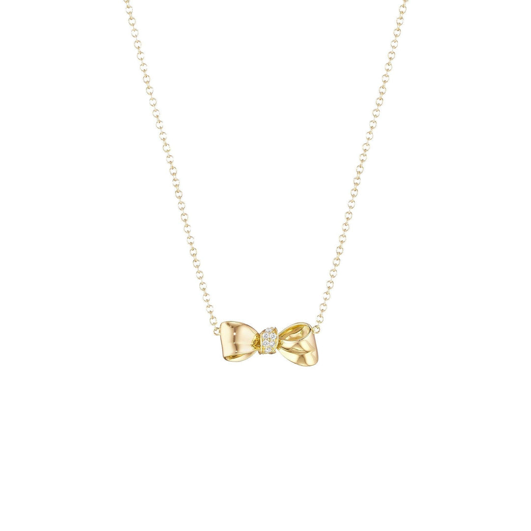 Mimi So Diamond Bow Necklace in 18k Yellow Gold