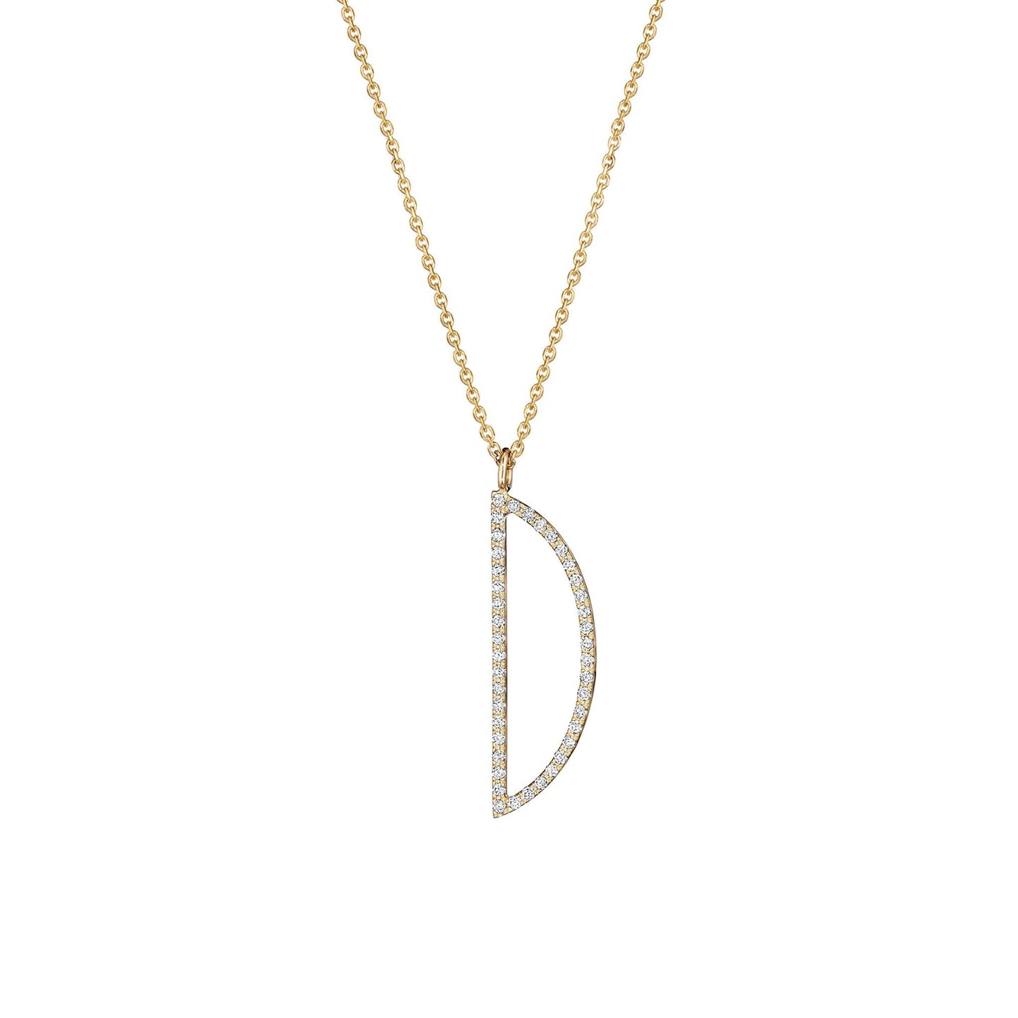 Type Letter D Diamond Pendant Necklace_18k Yellow Gold