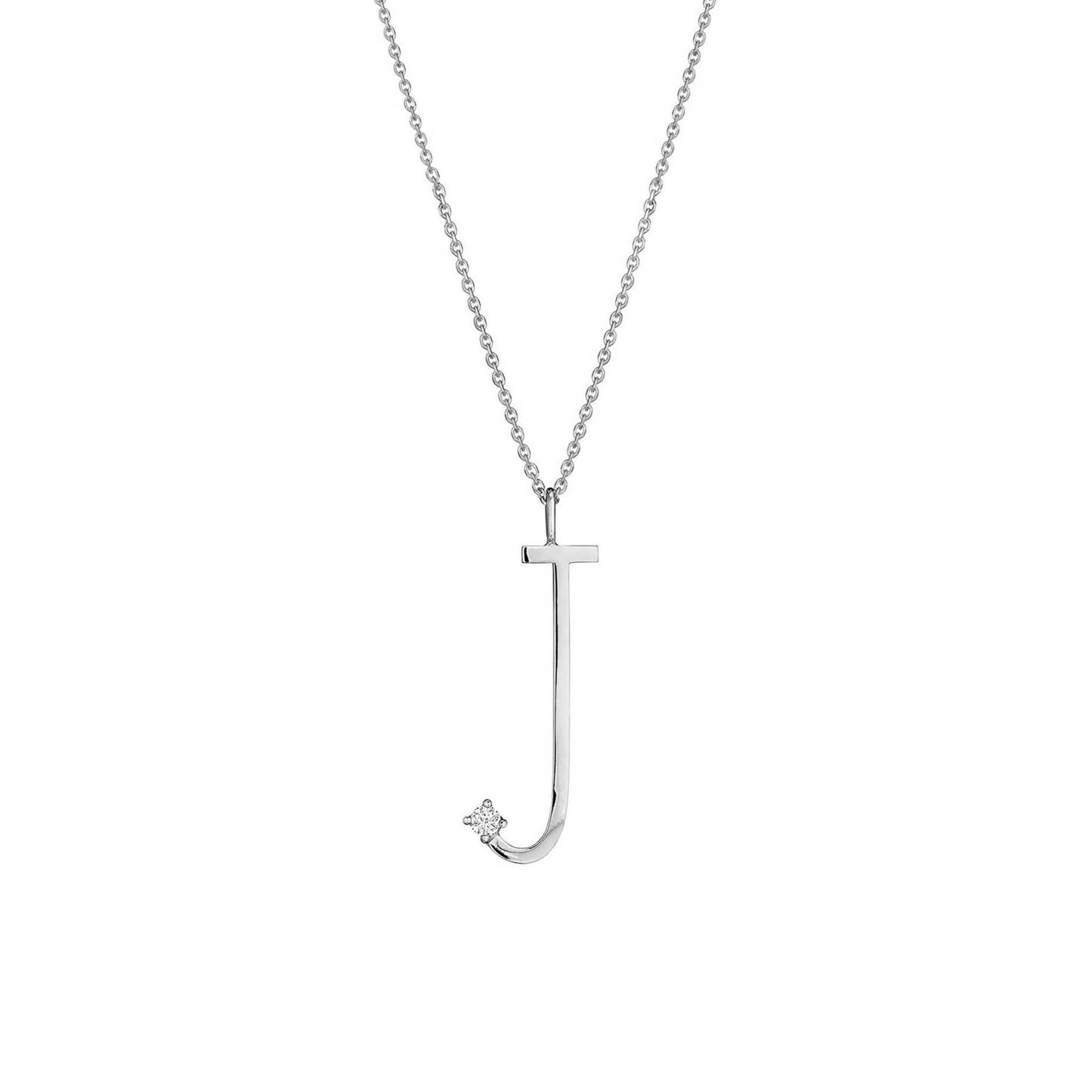 Type Letter J Pendant Necklace_18k White Gold