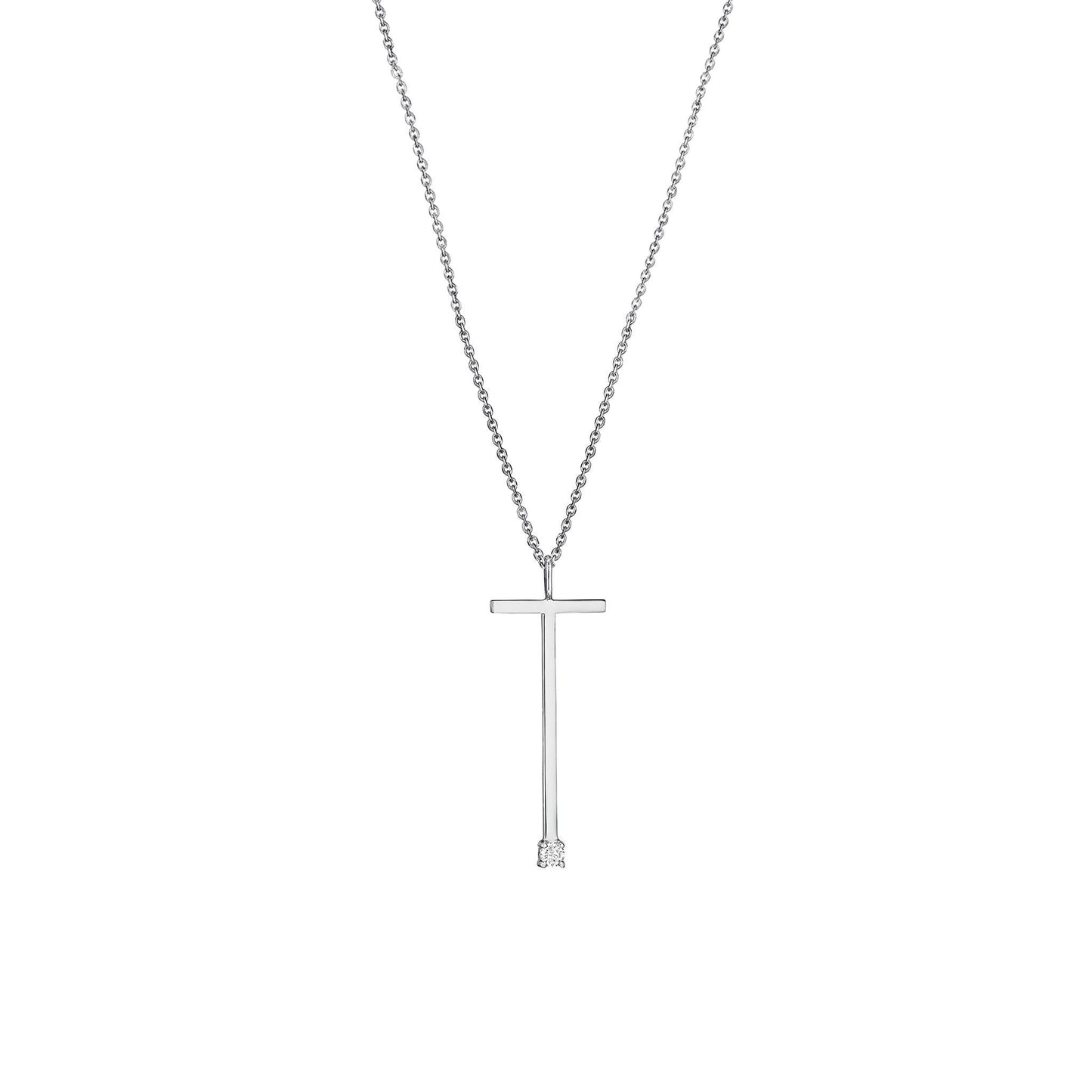 Type Letter T Pendant Necklace_18k White Gold