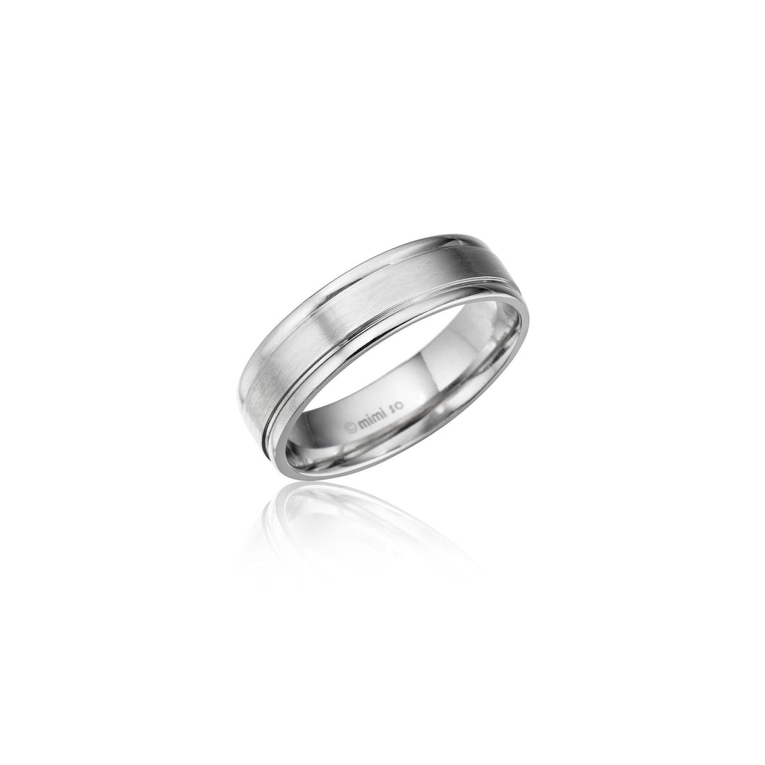 Men's Comfort-Fit Satin Center Wedding Band_18k White Gold