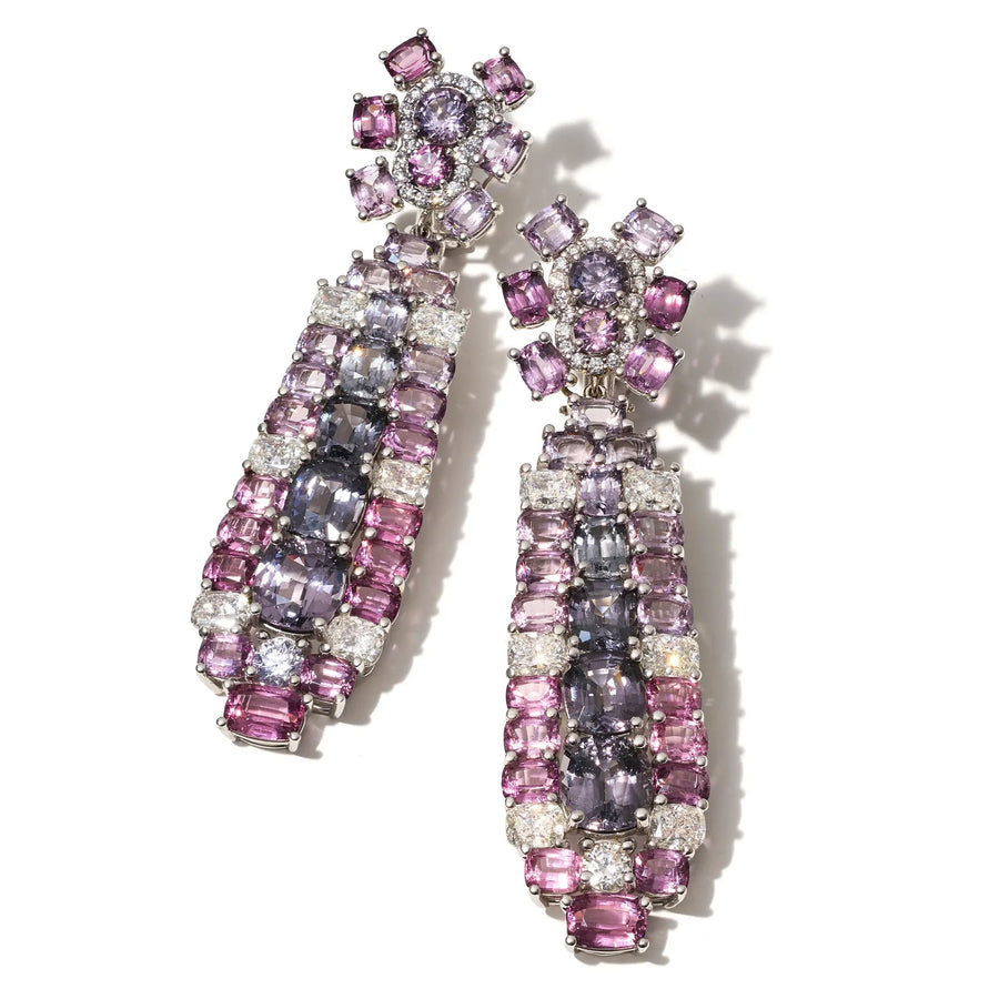 Couture Pink & Purple Spinels and Diamonds Drop Earrings Mimi So