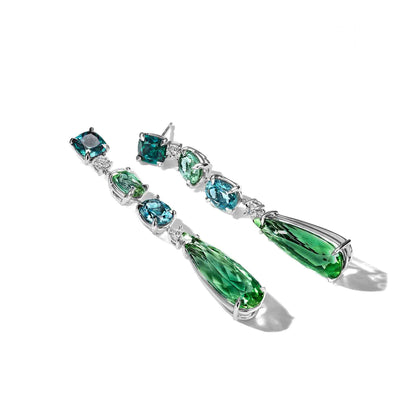 Mimi So Couture Green Tourmaline Diamond Drop Earrings Platinum