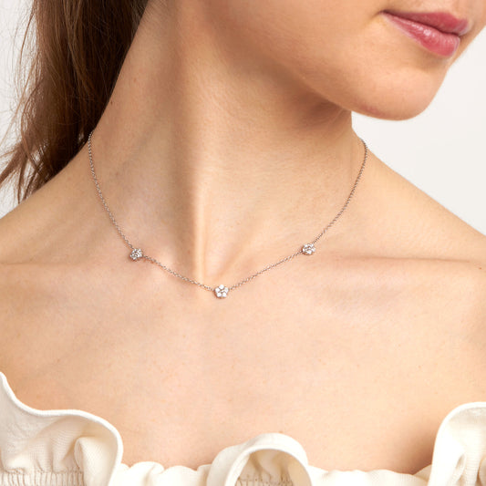 Anzia Flower 3-Station Diamond Necklace - Small