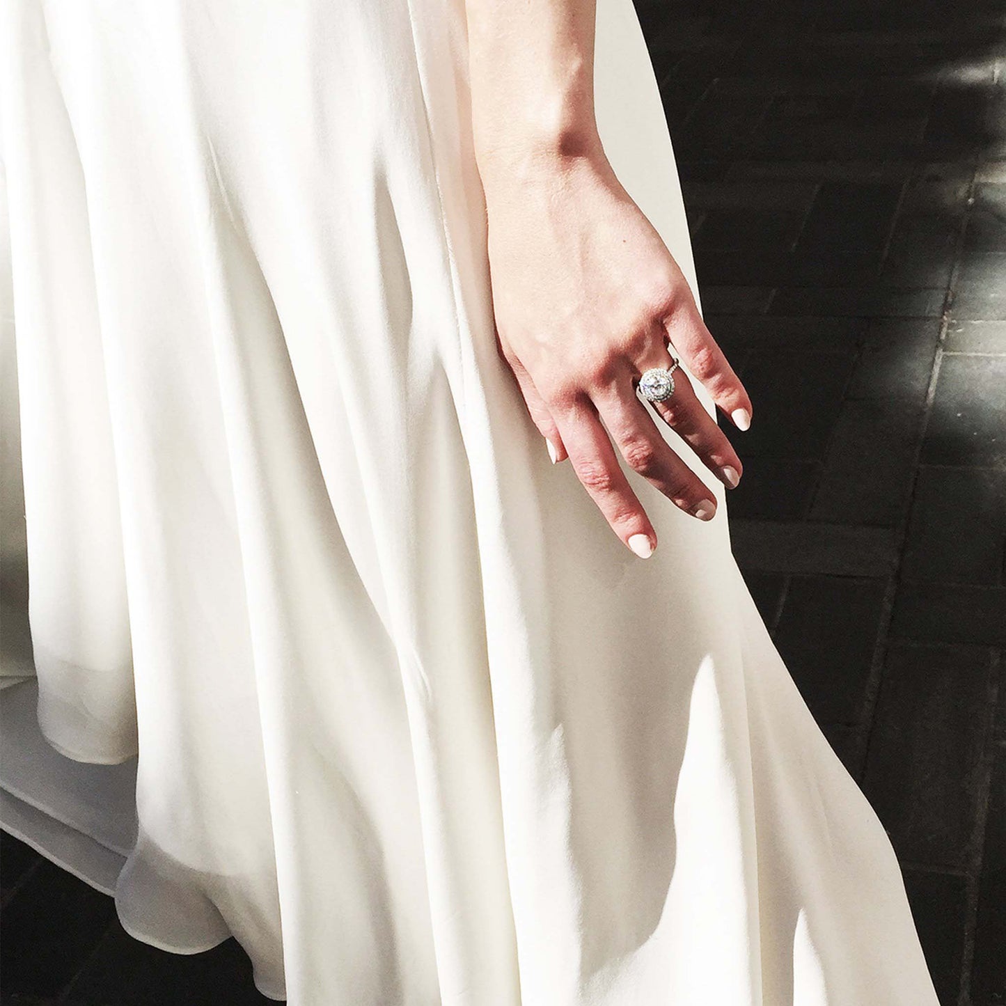 Astor Diamond Halo Engagement Ring On-Body