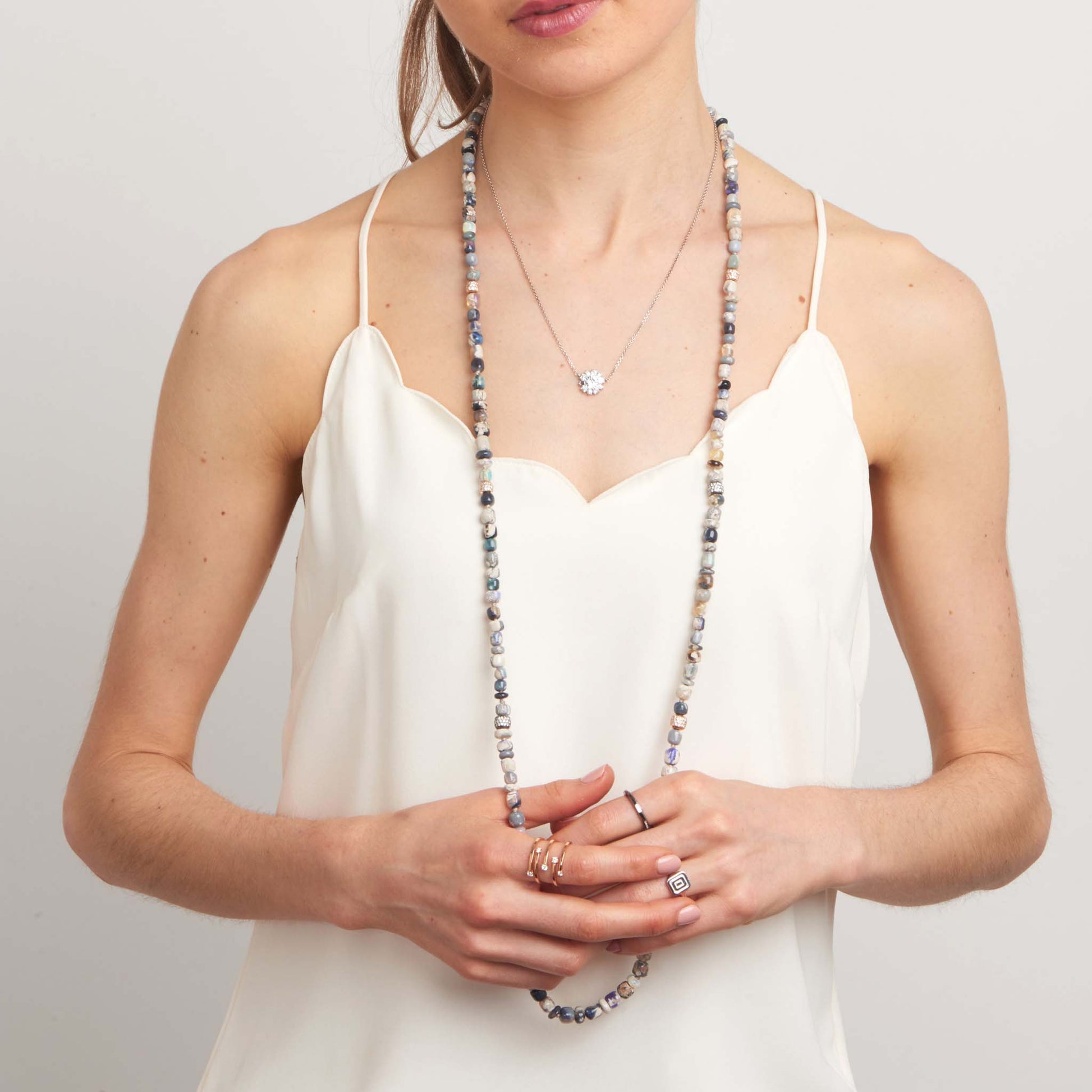 Mimi So Wonderland Pastel Multi-Color Opal Bead Necklace On-body
